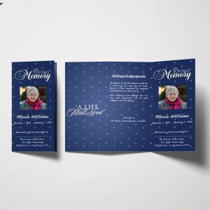 Blue Curtain Trifold Funeral Program Template