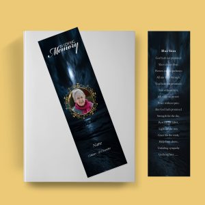 Moon In Clouds Funeral Bookmark Template front back page