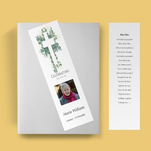 Cross Leaves Funeral Bookmark Template inner page front page