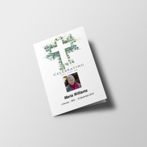 Cross Leaves Half Page Funeral Program Template