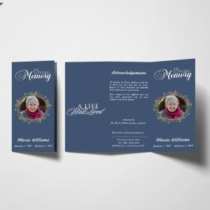 Unique Blue Trifold Funeral Program Template