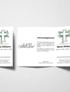 Cross Leaves Trifold Funeral Program Template