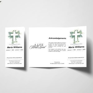 Cross Leaves Trifold Funeral Program Template