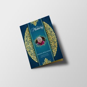 Elegant Gold Blue Funeral Program Template