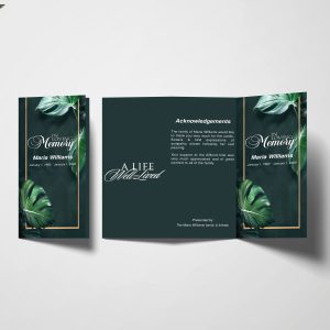 Monstera Leaves Trifold Funeral Program Template