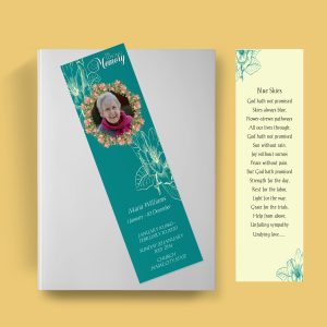 Teal Rose Funeral Bookmark Template