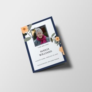 Blue And Beige Florals Funeral Program Template