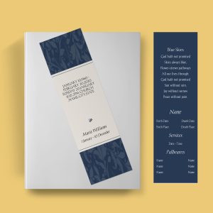 Navy Blue Vine Pattern Illustration Obituary Announcement Funeral Bookmark Template