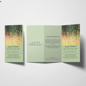 Green With Field Photo Obituary Program Trifold Funeral Program Template front page