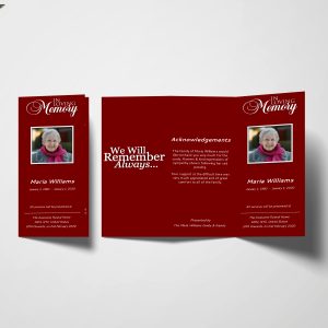 Maroon Solid Color Trifold Funeral Program Template front page