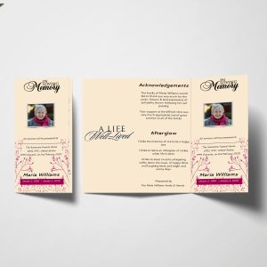 Beige Floral Feminine Trifold Funeral Program Template