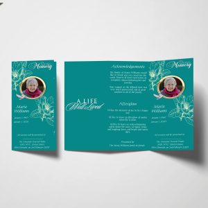 Teal Rose Trifold Funeral Program Template