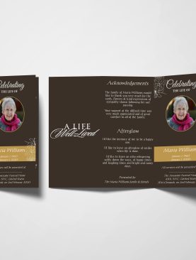 Brown And Yellow Floral Trifold Funeral Program Template