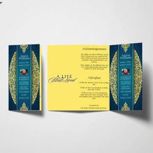 Elegant Gold Blue Trifold Funeral Program Template