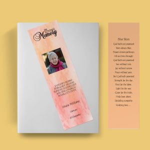 Coral Orange Funeral Bookmark Template