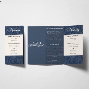 Navy Blue Vine Pattern Trifold Funeral Program Template