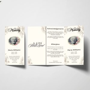 Cream Floral Hibiscus Illustration Trifold Funeral Program Template