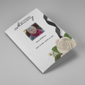 White Roses And Black Ribbon Funeral Program Template